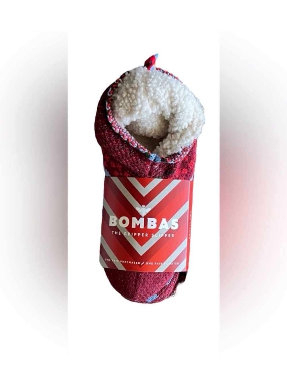 Bombas Red Sherpa-Lined Gripper Slipper Socks